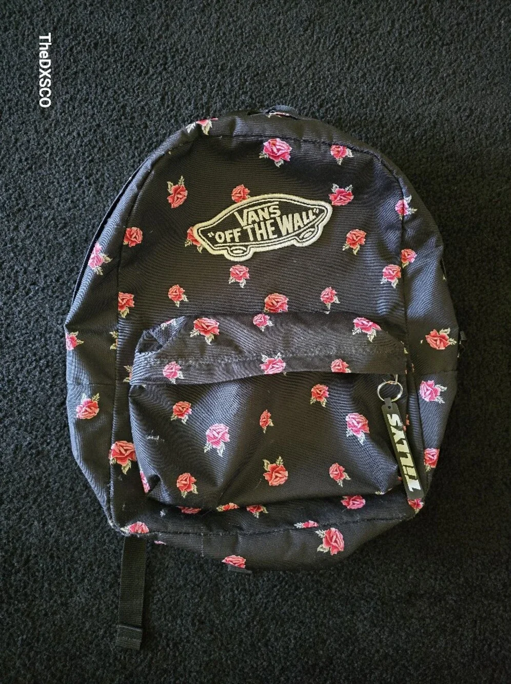 Vans Black Backpack with Pink Rose Print
